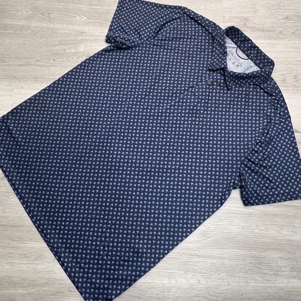 Cotton & Co Mens Golf Polo Shirt Blue Geometric Print Short Sleeve Size‎ L